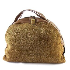 BORBONESE Handbag Ushura Pattern Beige Suede ?~ Leather Authentic Used G1613